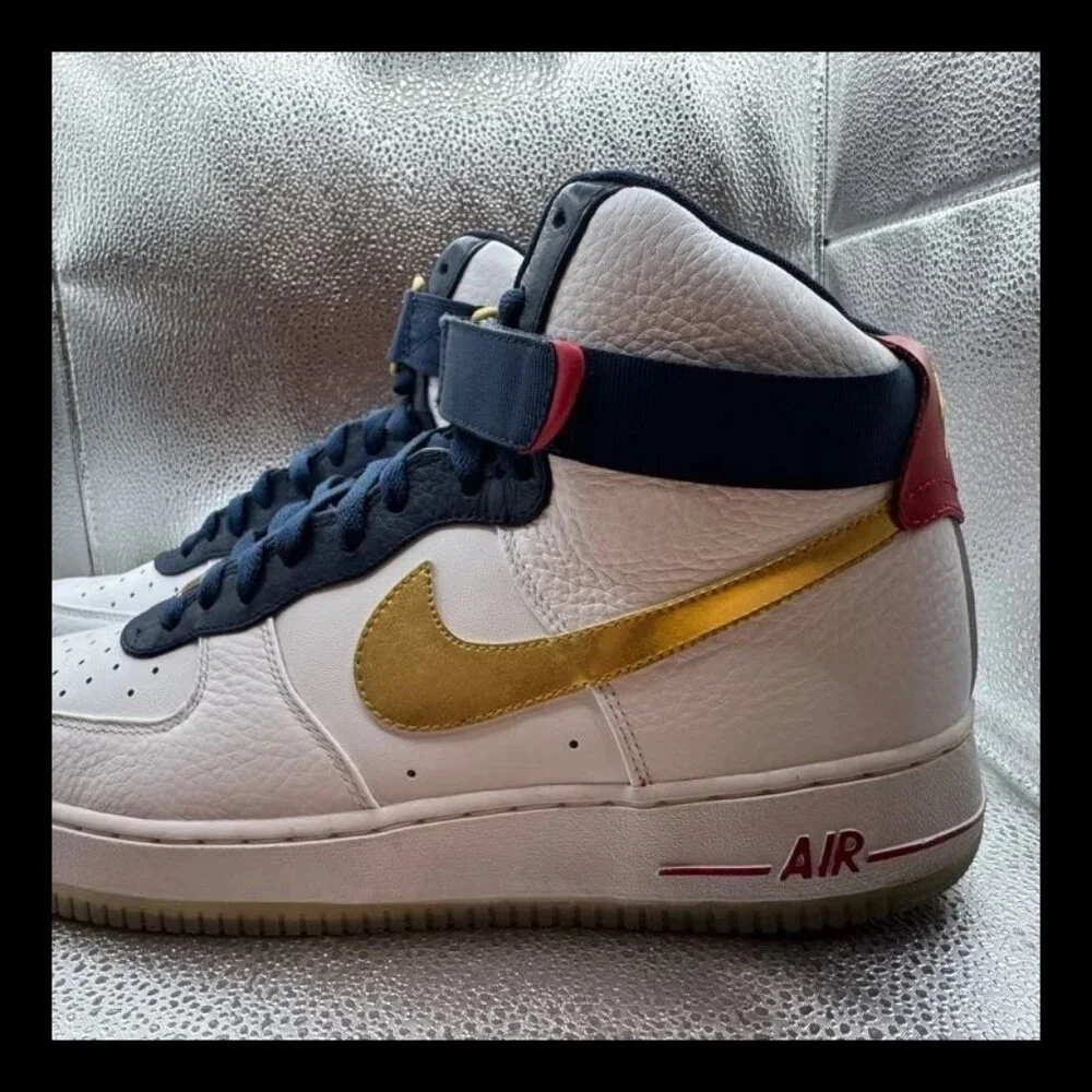 Size 12 Nike Air‎ Force 1 Premium High White USA Team Olympic Shoes 525317-100